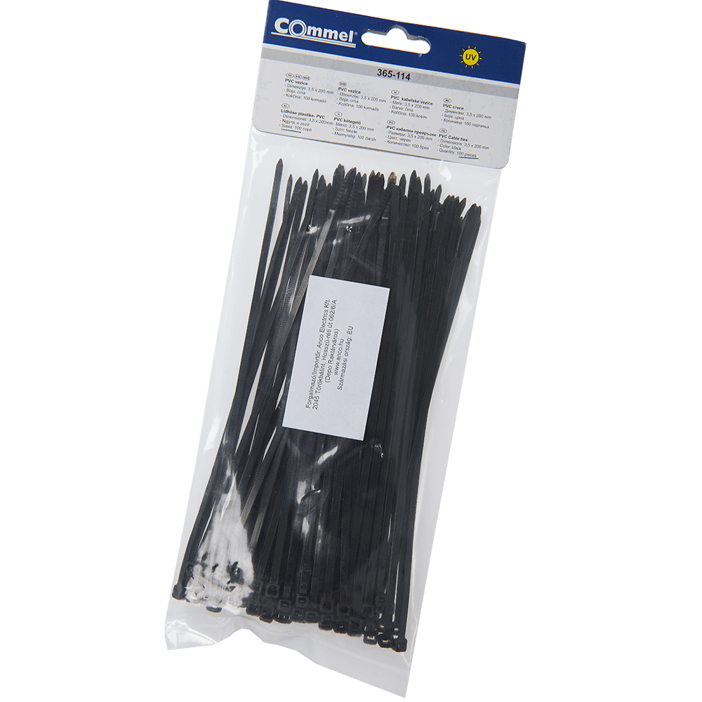 Colier PVC Anco, 3.5 x 200 mm, negru, 100 bucati
