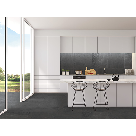 Gresie portelanata interior/exterior Norman, antracit, aspect de piatra, finisaj mat, 59 x 59 cm