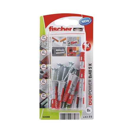 Diblu Fischer Duopower cu surub cap inecat, nylon, 8 x 40 mm, 8 bucati Diblu Fischer Duopower cu surub cap inecat, nylon, 8 x 40 mm, 8 bucati