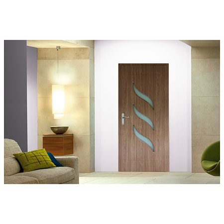 Usa interior celulara cu geam Pamate M02, reversibila, MDF, stejar auriu, toc reglabil, 200 x 80 x 3.5 cm