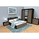 Dormitor modern Ruxandra, PAL melaminat, pat + dulap + noptiere + comoda, wenge-zebrano