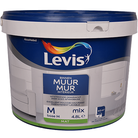 Vopsea lavabila Levis Muur Latex Mix Base M, alb mat, 4,8 l