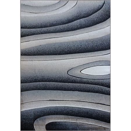 Covor modern Geo Hand Carved 7548, polipropilena heat set, model abstract gri-alb, 160 x 220 cm