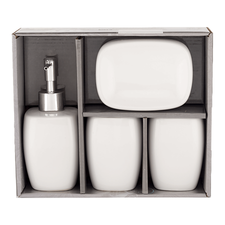 Set 4 accesorii pentru baie MSV, ceramica, alb, 18 x 18 x 8 cm