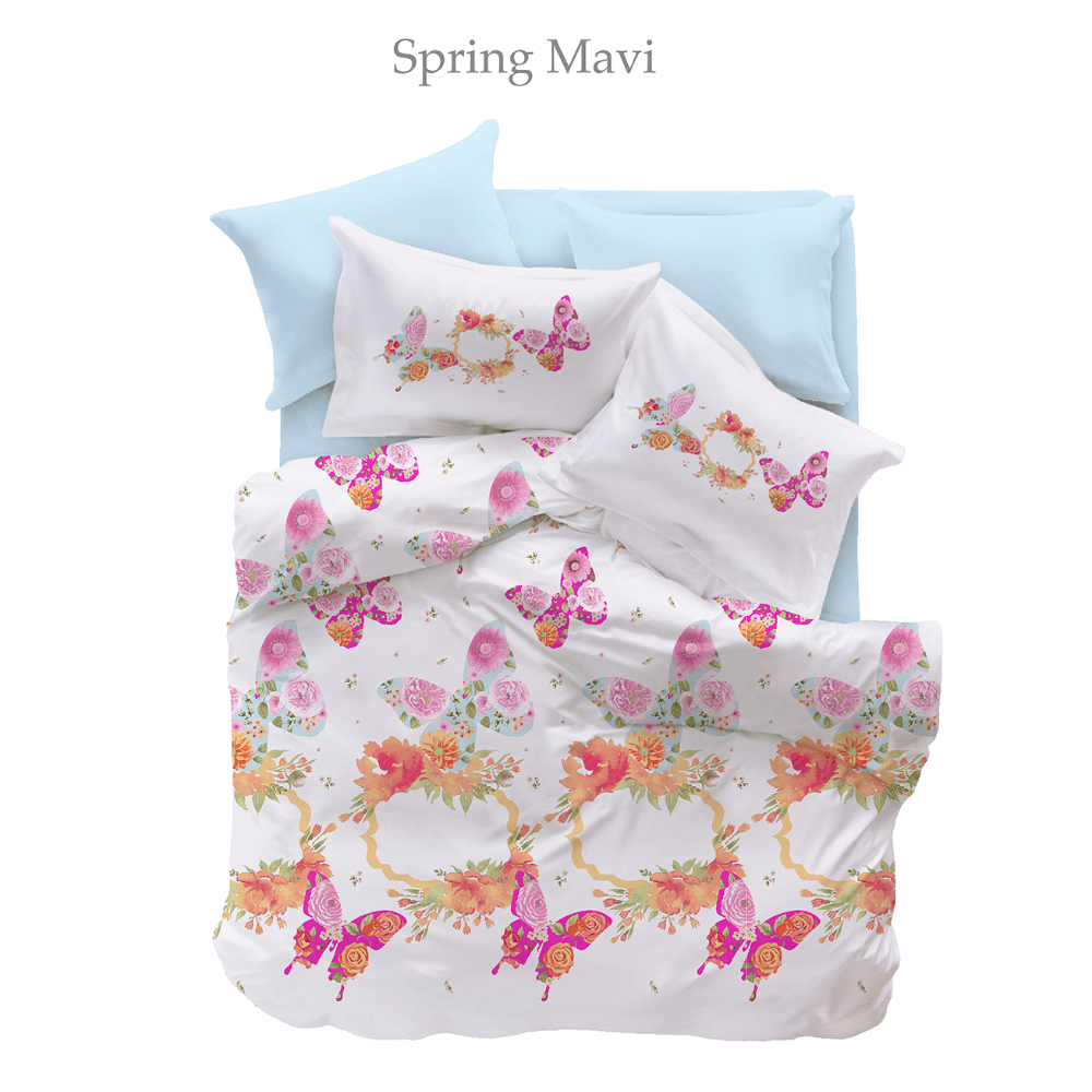 Lenjerie de pat Spring Mavi Pike Miss Mina, 2 persoane, bumbac, 4 piese, imprimeu floral, multicolor bumbac