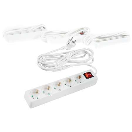 Prelungitor cu 5 prize Schuko, Comtec, cablu 3 x 1,5 mm si lungime de 3 m, protectie copii, alb