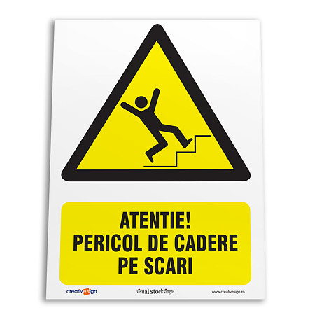 Indicator semnalizare Pericol cadere pe scari, plastic, 20 x 15 cm