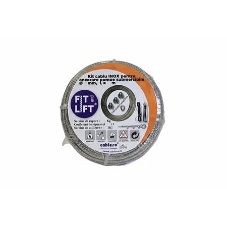 Cablu inox cu 3 bride si rodanta, Ø 3 mm, lungime 15 m