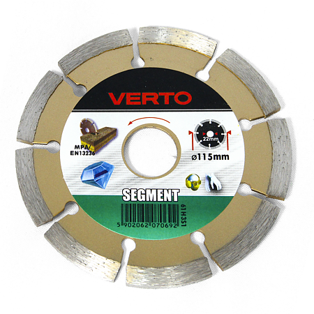 Disc diamantat segmentat debitare beton Verto 61H3S1, 115 x 22.2 x 2 mm 