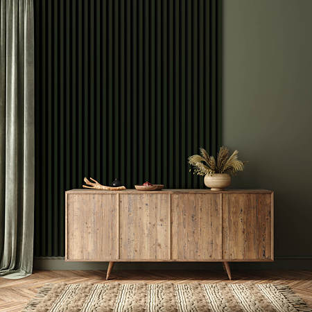 Panou decorativ Linea Slim, 3 lamele, MDF, verde/negru, interior, 265 x 15 cm