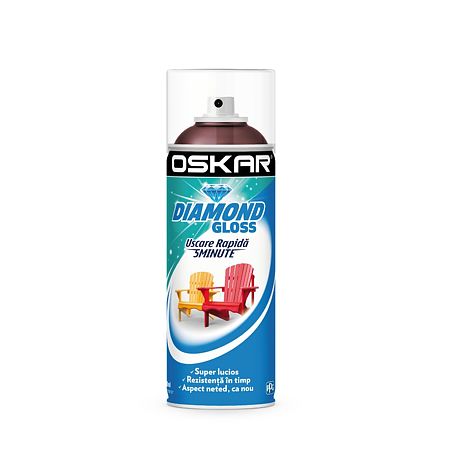 Vopsea spray pentru lemn / metal / ceramica Oskar Diamond Gloss, rosu visiniu RAL 3004, lucios, interior/exterior, 400 ml
