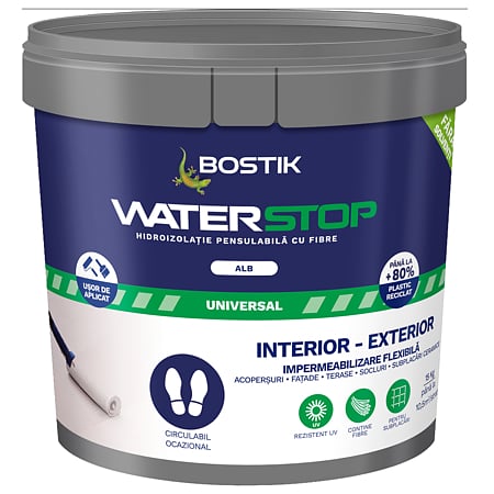 Membrana hidroizolatie Bostik Waterstop Acryl Fibre, alb, 5 kg