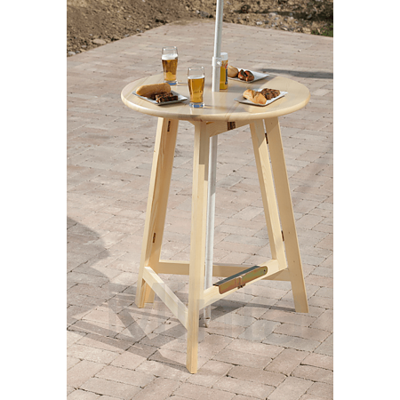 Masa rotunda pliabila gradina BucinMob Party, lemn masiv rasinoase, natur, diametru 78 cm, 110 cm