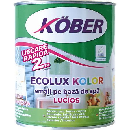 Email Kober Ecolux, pentru lemn/metal, interior/exterior, pe baza de apa, lucios, gri, 0.6 l