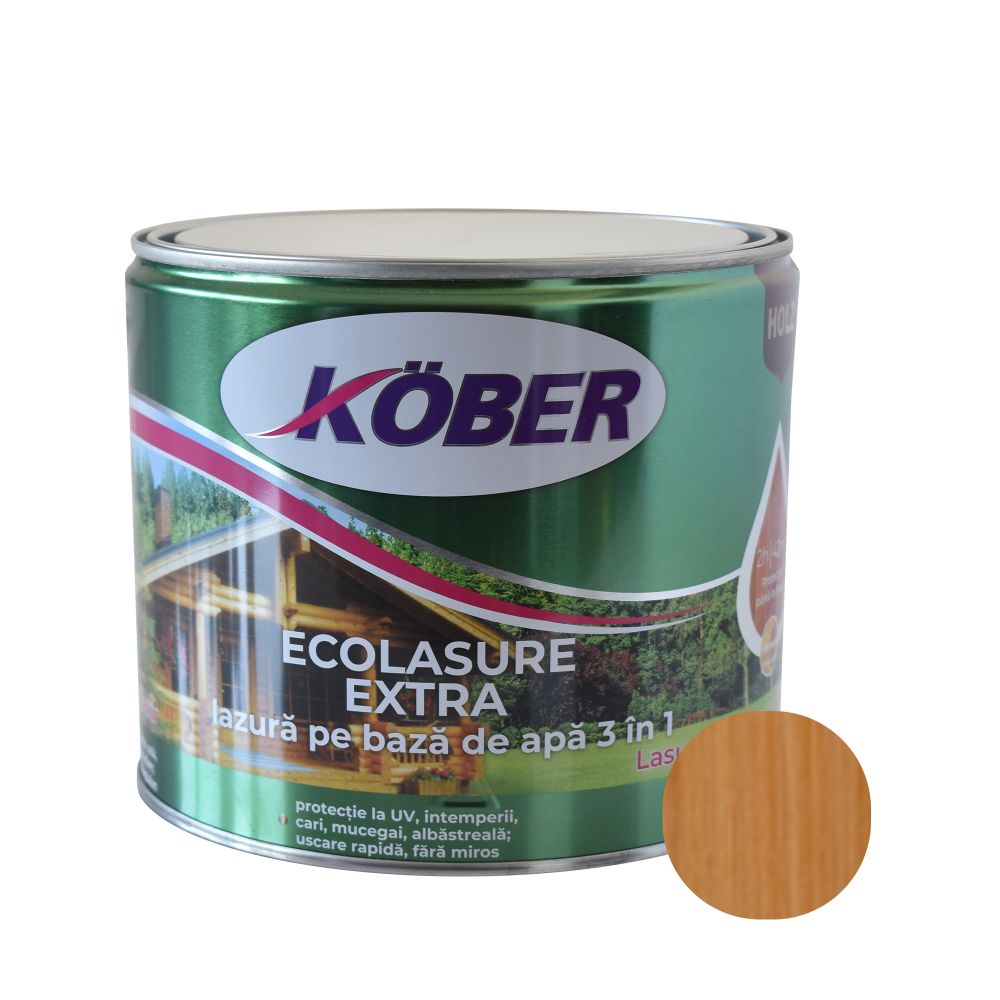 Lazură  Kober Ecolasure Extra 3 in 1 pentru lemn,pe baza de apa, teak, 2.5 l 2.5