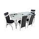 Set masa extensibila cu 4 scaune, PAL, blat sticla securizata, negru + alb, 169 x 80 cm