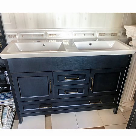 Baza cu lavoar dublu Sanitop Monart, MDF-PAL, gri, 120 x 45 x 81 cm