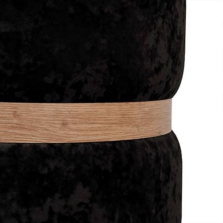 Taburet Ring, inel stejar, catifea negru E01, rotund, 38 x 38 x 40 cm