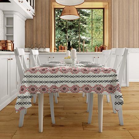 Fata de masa Rustic, bumbac 100%, alb/rosu, 140 x 220 cm