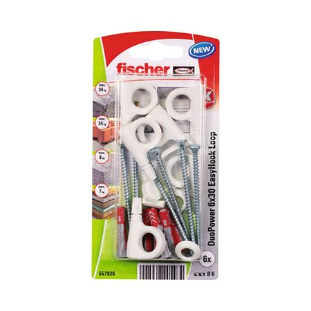 Diblu cu surub cap ochi Fischer Duopower Easyhook, nylon, 6 x 30 mm, 6 bucati Diblu cu surub cap ochi Fischer Duopower Easyhook, nylon, 6 x 30 mm, 6 bucati