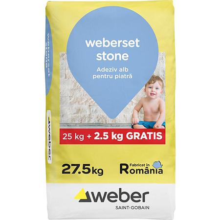 Adeziv pentru piatra naturala Weber Stone set, alb, 25 kg + 2.5 kg Overfill