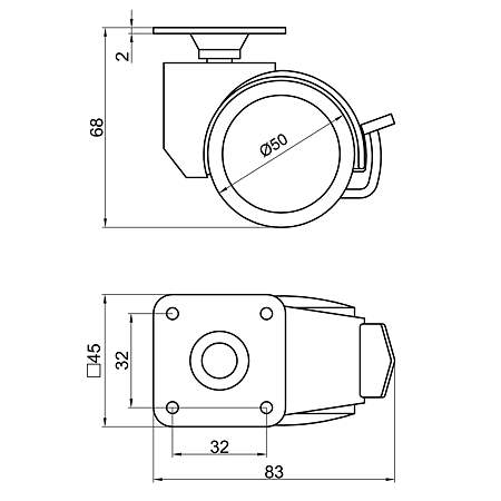Rotila dubla cu flasa si frana, plastic, gri, 50 x 69 mm Rotila dubla cu flasa si frana, plastic, gri, 50 x 69 mm