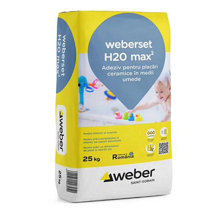 Adeziv pentru placari ceramice, interior/ exterior, Weber weberset H20 max2 25 Kg, gri