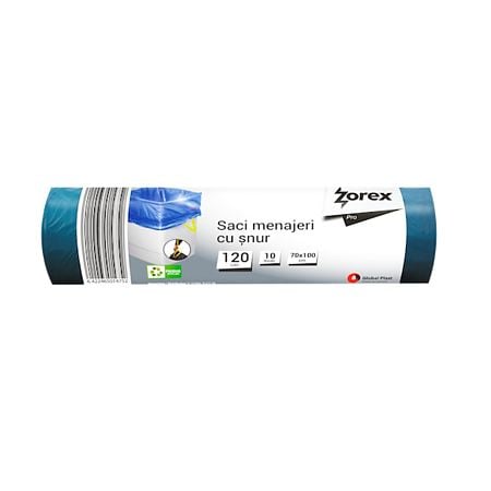 Saci menajeri cu snur Zorex, 120 L, bleu, 10 bucati