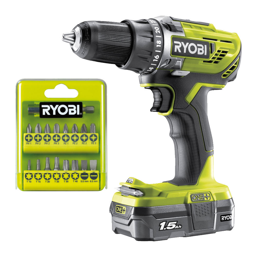 Masina De Gaurit Si Insurubat Ryobi R18dd3, 1800 Rpm, Mandrina Cu Clichet 13 Mm, Cu Acumulator, 1500 Mah Si Set