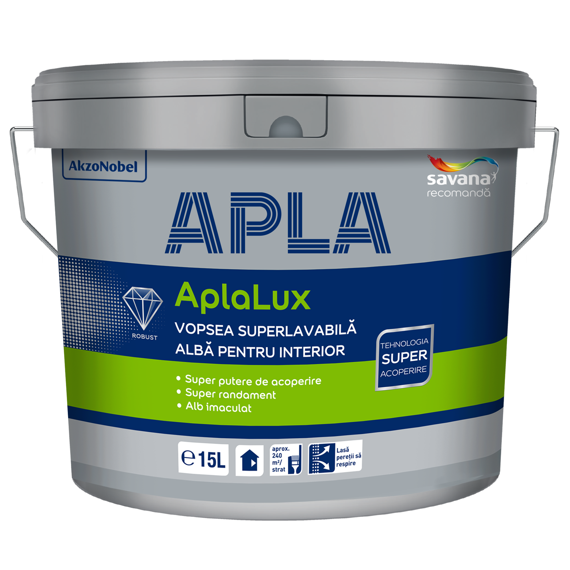Vopsea superlavabila interior Aplalux , alb, 15 l
