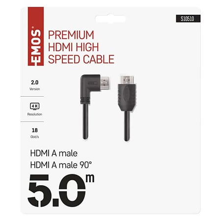 Cablu HDMI/Ethernet de mare viteza Emos, tata 90°- tata drept, 5 m