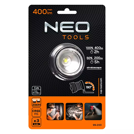 Lanterna frontala Neo Tools Led Cree R5, 5 W, 400 lm, 3 moduri iluminare