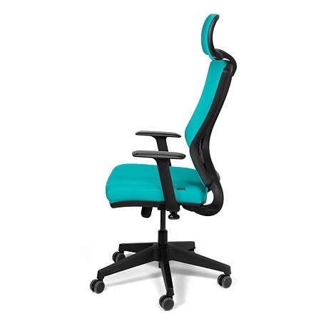 Scaun birou ergonomic turcoaz Kronsit Genova, tapiterie textila, rotativ, reglabil pe inaltime, 65 x 51 x 135 cm