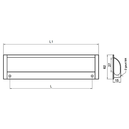 Maner ingropat cu terminatii din zamac FA 23676, aluminiu mat, 96 mm