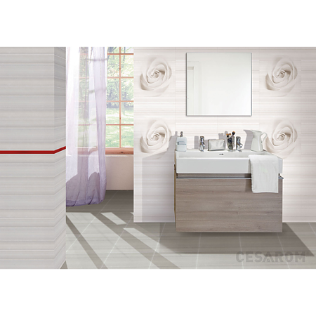 Faianta baie Cesarom Stripes, gri, lucios, model, 50 x 25 cm