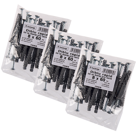 Diblu rapid Y cu surub, 8 x 60 mm, 25 buc/punga Diblu rapid Y cu surub, 8 x 60 mm, 25 buc/punga