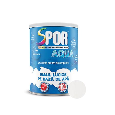 Email lucios Spor Aqua, pentru lemn/metal, interior/exterior, pe baza de apa, alb, 0.7 l
