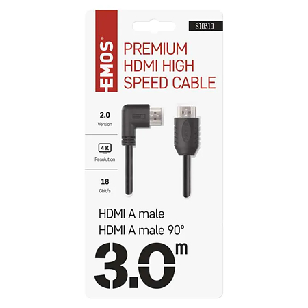 Cablu HDMI/Ethernet de mare viteza Emos, tata 90° - tata drept, 3 m