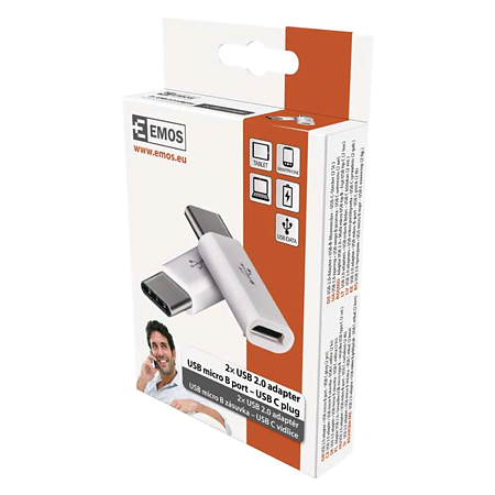 Set adaptoare USB micro B/mama - USB C/tata Emos, alb, 2 bucati