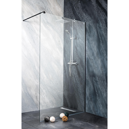 Paravan dus walk in Sanotechnik Sanoflex Young Black BF90, sticla 6mm, 87 x 195 cm