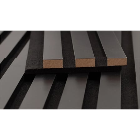 Panou riflaj acustic negru uni, MDF, suport feltru 8 mm, interior, 2600 x 144 x 20 mm