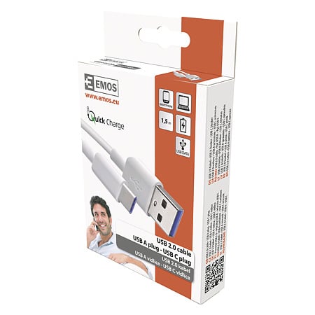 Cablu USB Emos 2.0 A/M-C/M, alb, 1.5 m