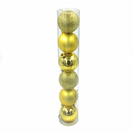 Set 6 globuri decorative de Craciun, plastic, auriu, 6 cm