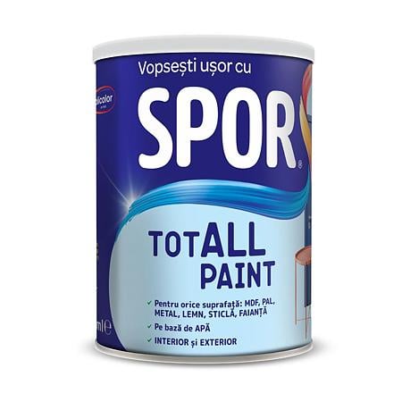 Vopsea pentru lemn/metal/sticla Spor Totall Paint, pe baza de apa, interior/exterior, marble, 0.6 l