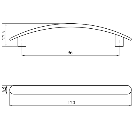 Maner mobila Elif, zamac, finisaj argint satinat, 96 mm