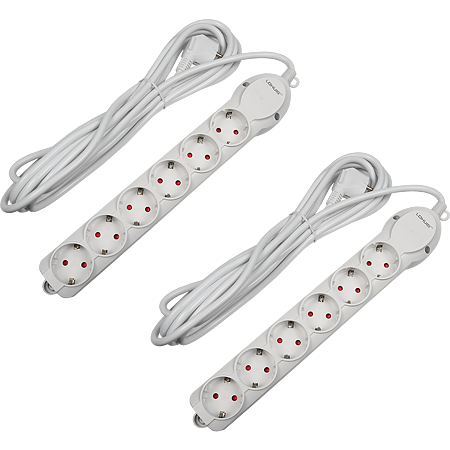 Prelungitor Lohuis cu 6 prize, contact de protectie, 5 m, 3500W, IP20, alb