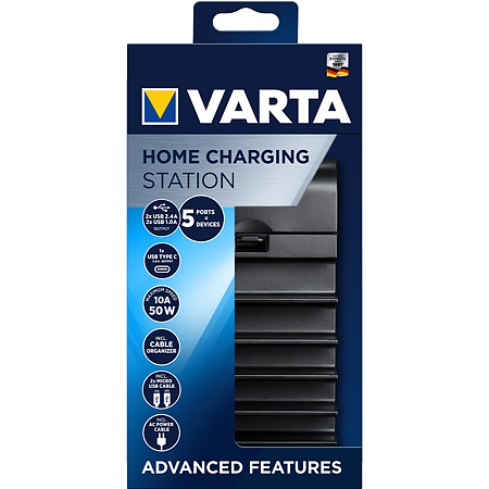 Statie incarcare Varta, pana la 5 telefoane mobile/ tablete simultan, 2 porturi iesire USB A 5V/2.4A, 2 porturi iesire USB A 5V/1A, 1 port iesire USB tip C 5V/3A, 449 g, 100 x 52 x 183 mm Statie incarcare Varta, pana la 5 telefoane mobile/ tablete simultan, 2 porturi iesire USB A 5V/2.4A, 2 porturi iesire USB A 5V/1A, 1 port iesire USB tip C 5V/3A, 449 g, 100 x 52 x 183 mm