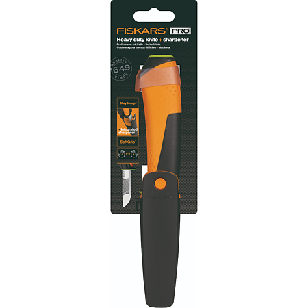  Cutit utilitar cu ascutitor Fiskars, lama otel, maner 3 componente, 100 mm