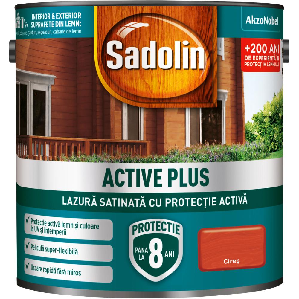 Lazura satinata pentru protectia lemnului Sadolin Active Plus WB, cires, interior/exterior, 0.75 l