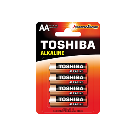 Set baterii alcaline Toshiba AA, mangan-zinc, 1.5 V, 4 bucati 